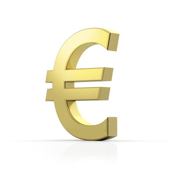 Goldenes Euro Symbol auf weißem Hintergrund