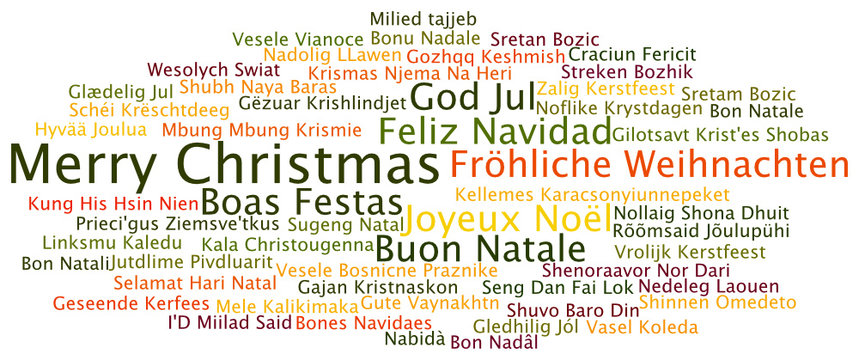 Tag Cloud Fröhliche Weihnachten in 56 Sprachen