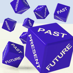 Past Present Future Blue Dice Showing Evolution And Destiny