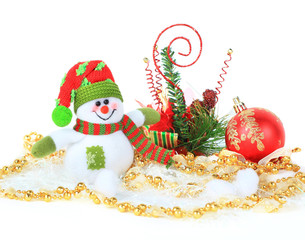 Festive snowman with Christmas light background