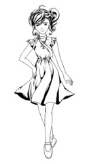Outlined illustration of a girl in anime style