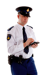 Dutch police officer filling out parking ticket