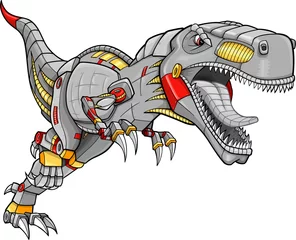 Door stickers Cartoon draw Robot Cyborg Tyrannosaurus Dinosaur Vector Illustration