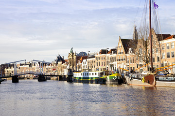 View at Dutch canal  at Haarlem, The Netherlands