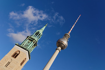 Berlin Classic Church Tower and TV Tower Side by Side