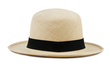 Wide-brimmed straw hat on a white background