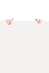 business woman's hands displaying a banner add isolated