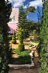 Obraz premium Decorative garden in the apostle Peter church. Tel-Aviv.