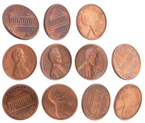 American cents isolated on white