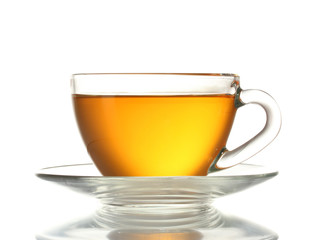 Beautiful transparent cup of tea isolated on white