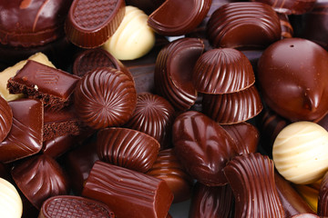Many different chocolate candy closeup