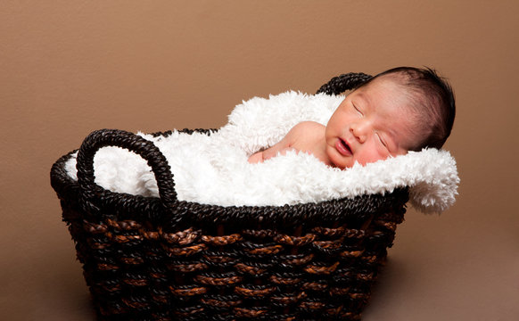 Cute Baby Asleep In Basket