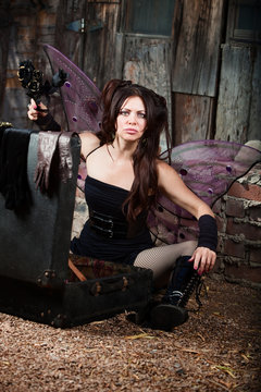 Frustrated Fairy Holds Black Roses