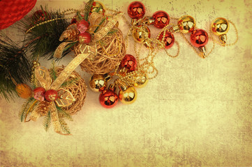 Christmas ball on Vintage christmas background