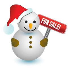 snowman with a for sale sign illustration design