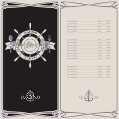 menu with the wheel anchor and fish skeleton