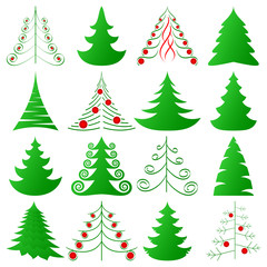 symbolic Christmas trees and decorated ones