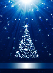 Christmas tree made of stars against blue background