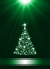 Christmas tree made of stars against green background