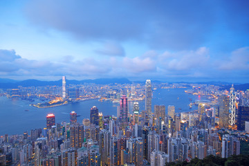 Naklejka premium zmierzch pejzaż miejski w Hong Kong