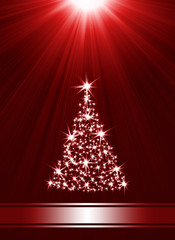 Christmas tree made of stars against red background
