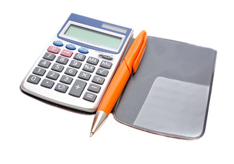 Calculator and orange pen