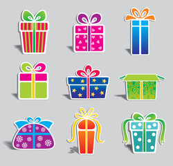 Set of colorful vector gift boxes . Icons.