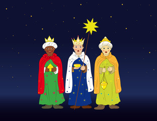 Heilige Drei K&ouml;nige als Sternsinger am Abend