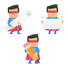set of funny cartoon superhero