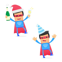 set of funny cartoon superhero