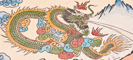 Rolgordijnen dragon painting on chinese temple wall © tulpahn
