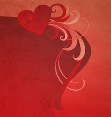 red heart with red rose grunge abstract background for love and
