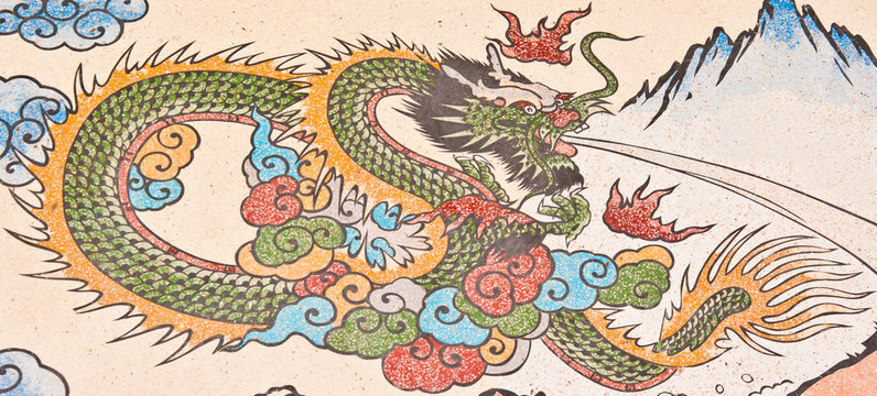 dragon painting on chinese temple wall