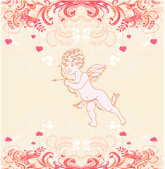 happy valentines day card with cupid