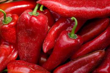 Closeup of Organic fresh red peppers