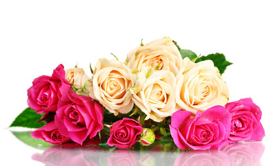 White and pink roses isolated on white