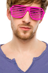 Man wearing party glasses