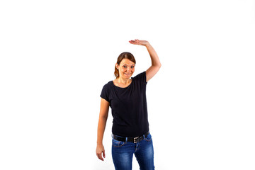 happy beautiful young woman gesturing with hands