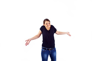 happy beautiful young woman gesturing with hands