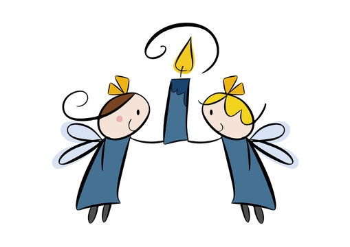 Zwei Cartoon-Engelchen mit Kerze