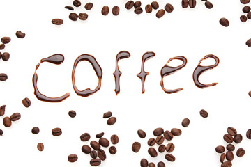 Inscription coffee isolated on white