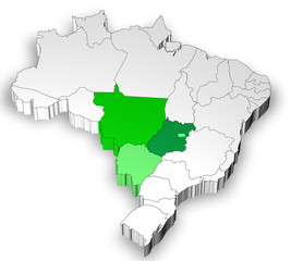 Map of Brazil with midwest region