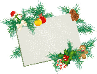 Cartolina Natale con decorazioni abete