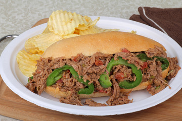 Shredded Beef Sandwich and Chips