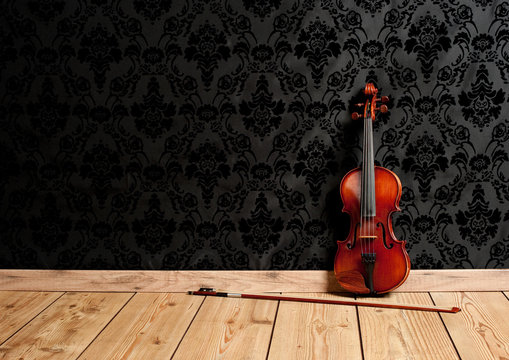 classical violin in vintage background