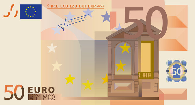 Photo-real vector drawing of a 50 euros banknote