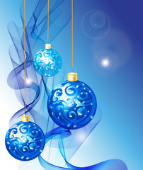 Elegant Christmas background with blue decoration balls