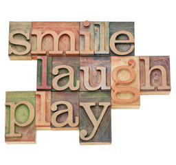 smile, laugh, play word abstract