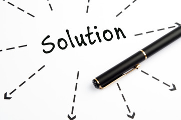 Solution word wih arrows and pen