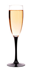 Champagne in a glass. Isolated on white background